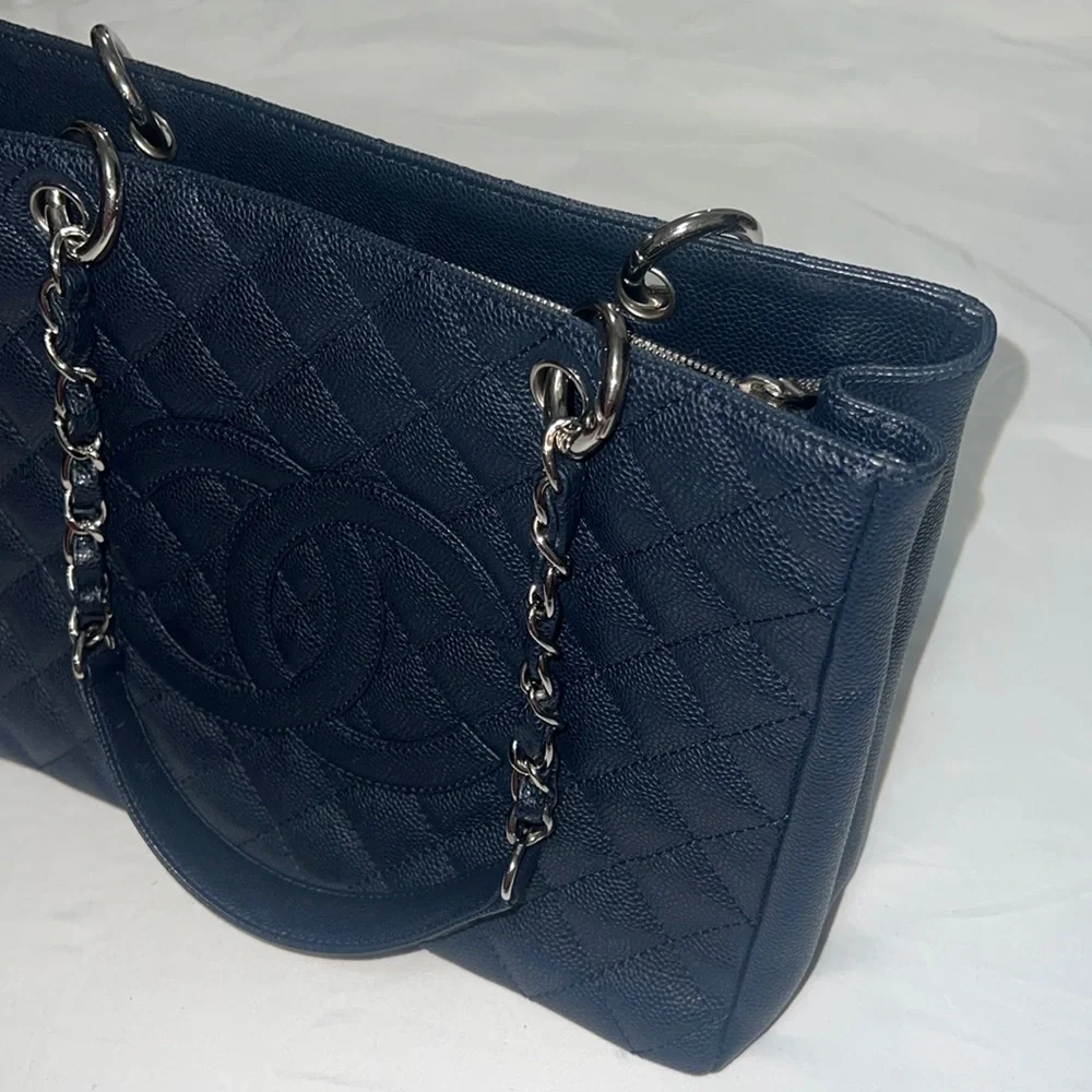 CHANEL Grand Shopping Tote Navy Blue Caviar Leather Shoulder Bag GST - Picture 3 of 10